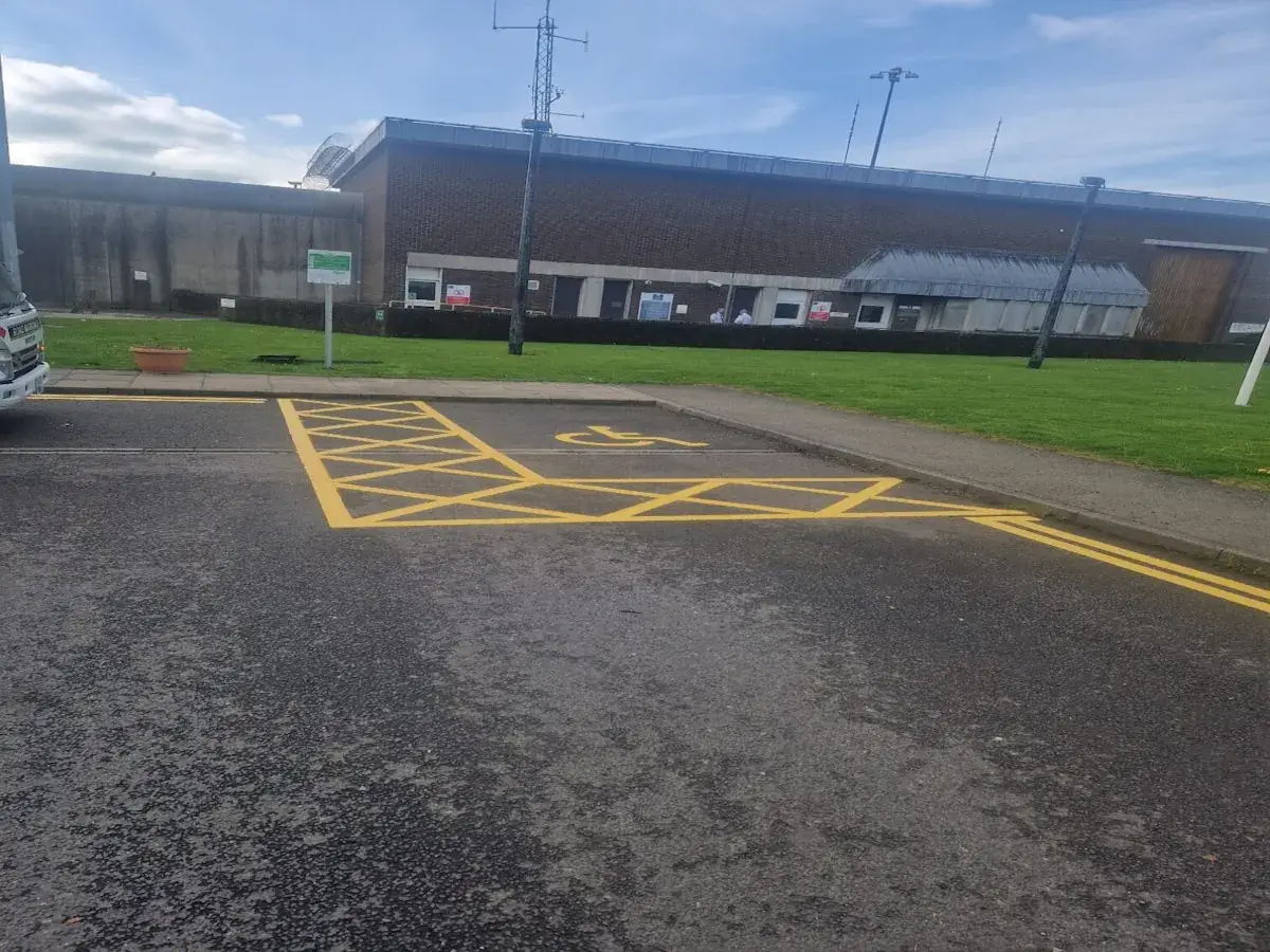 Car park markings and pedestrian walkways at HMP Frankland, Durham