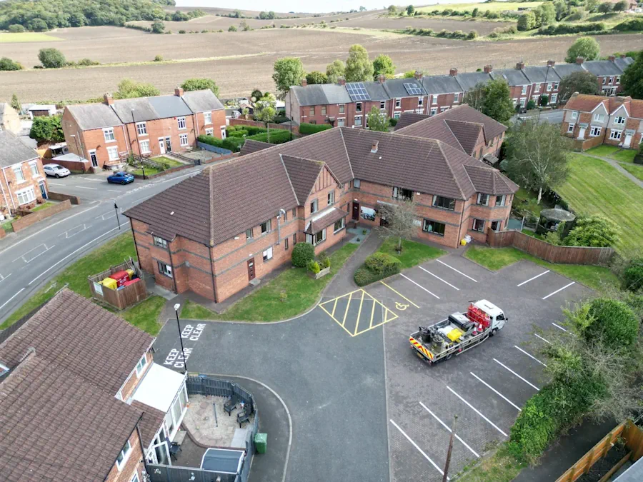 Car park after line marking works at a residential care home